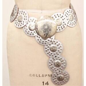 NEW DAIRI women's medallion metallic leather belt in silver